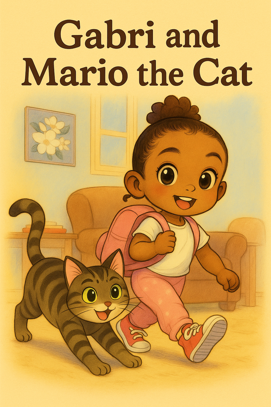 Book cover featuring a child and a cat with the title 'Gabri and Mario the Cat'.