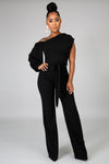 Women's Off Shoulder Puff Sleeve Jumpsuit - Douthie's Corner