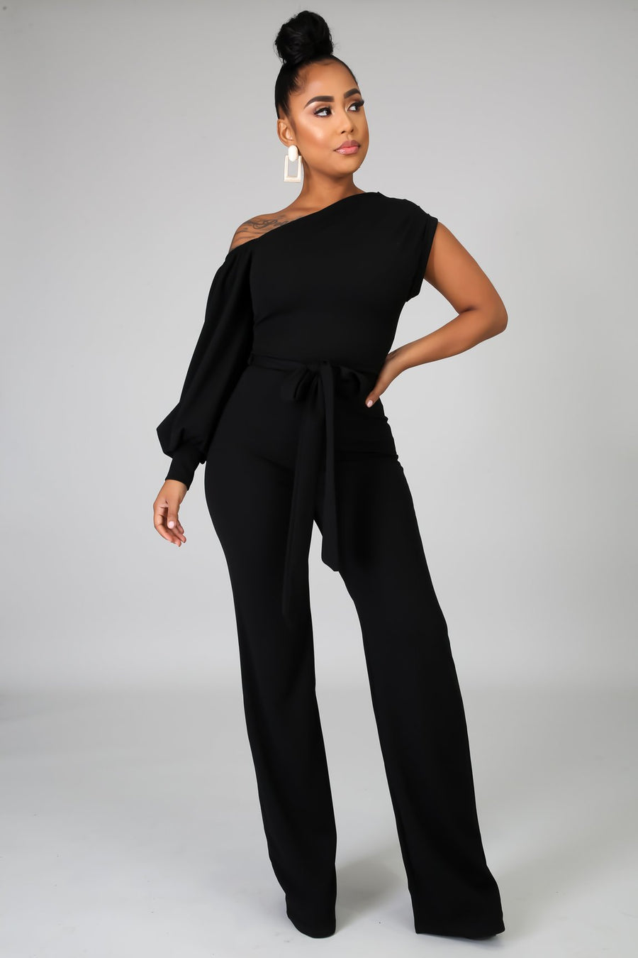 Women's Off Shoulder Puff Sleeve Jumpsuit - Douthie's Corner