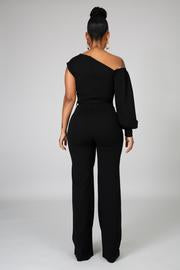 Women's Off Shoulder Puff Sleeve Jumpsuit - Douthie's Corner