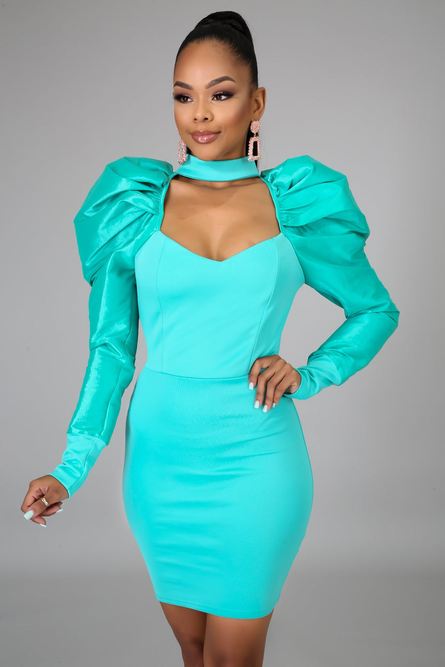 Women's Sexy Bodycon Puff Sleeve Dress - Douthie's Corner