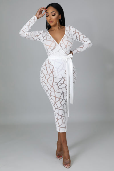 Semi-stretch V-neck long sleeve sheer dress – Douthie’s Corner