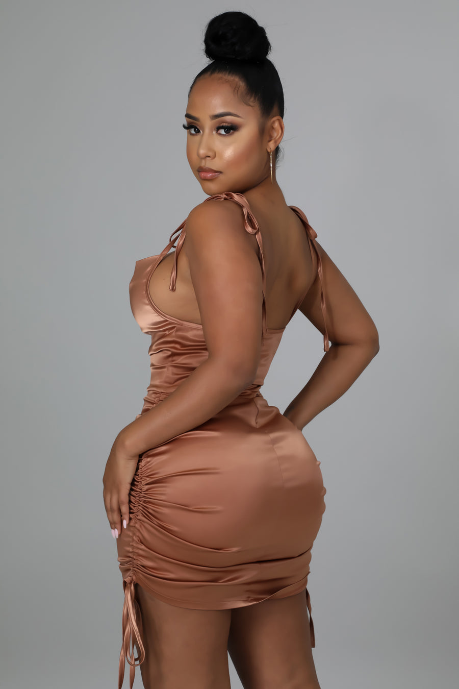 Halter Ruched Mini Dress in Cognac | Sleek, Sculpted Glam – Douthie’s Corner
