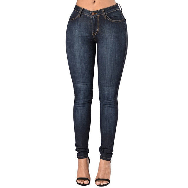 High Waist Straight jeans Fashion Women High Waist Elastic Skinny Jeans Washed Denim